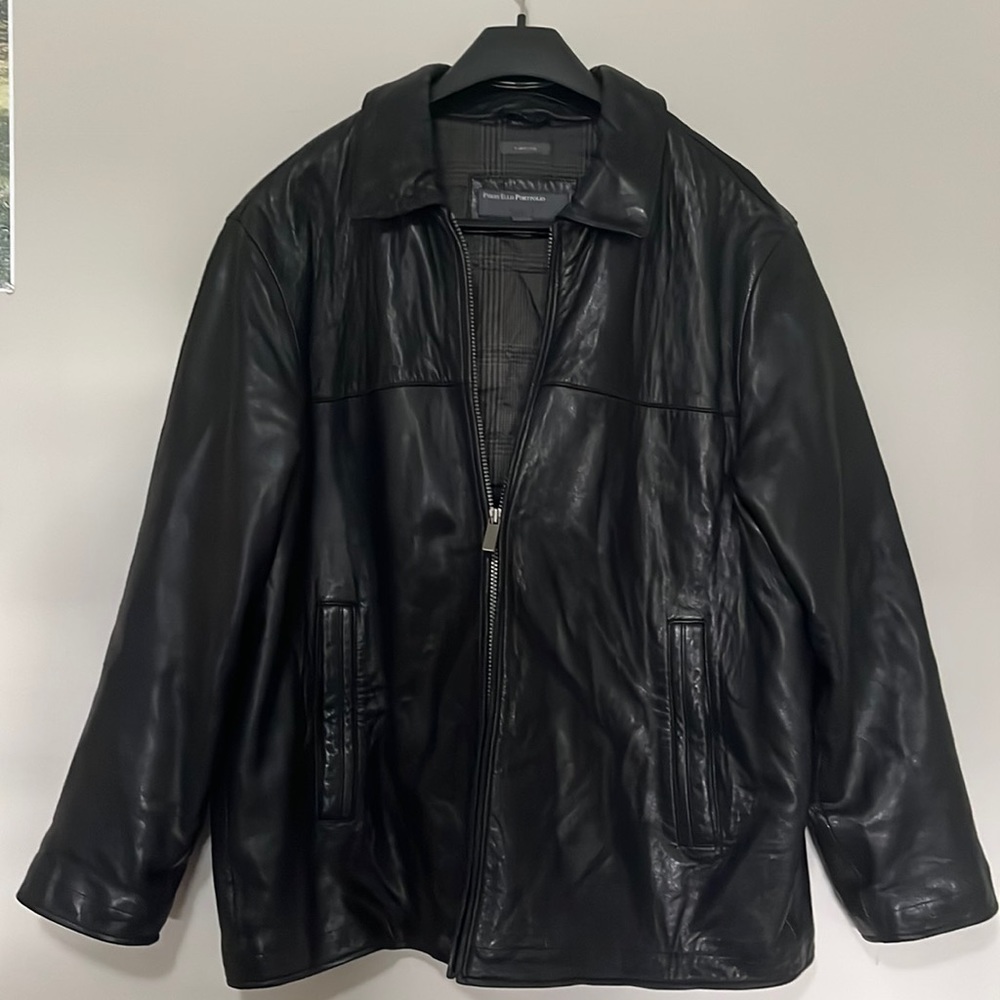 Perry Ellis Portfolio Lambskin Leather Black Jacket